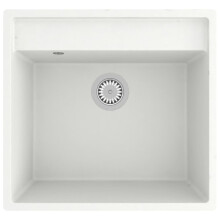 vidaXL Kitchen Sink with Overflow Hole White Granite Single Bowl Waste Kit