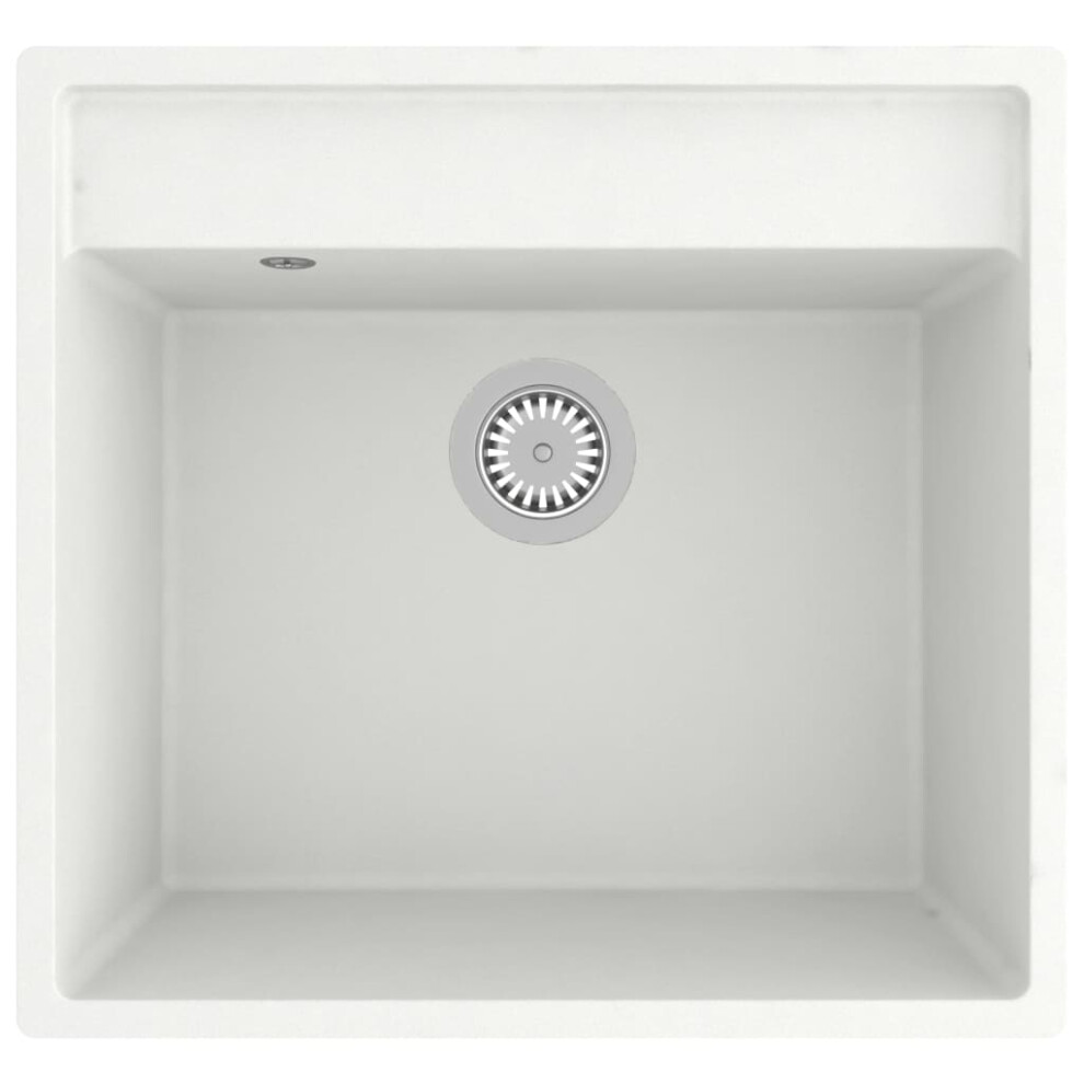 vidaXL Kitchen Sink with Overflow Hole White Granite Single Bowl Waste Kit