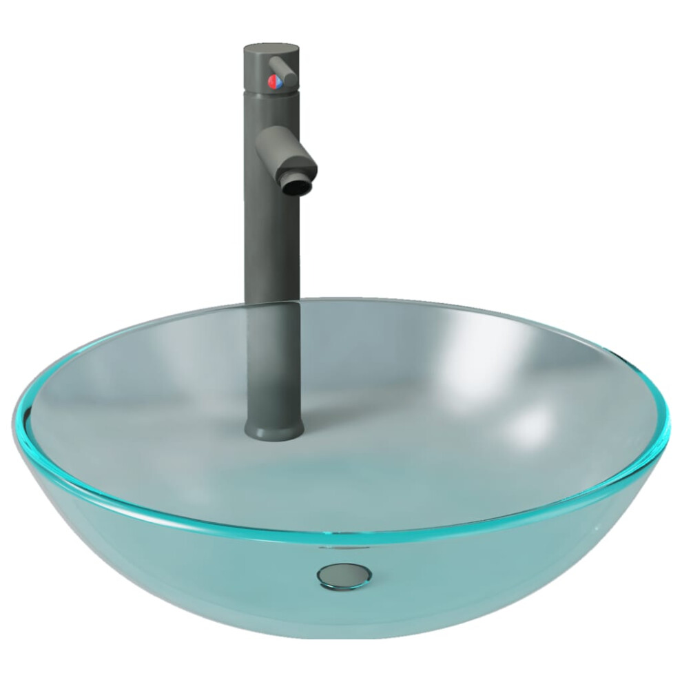 vidaXL Bathroom Sink with Tap and Push Drain Frosted Tempered Glass Wash Basin