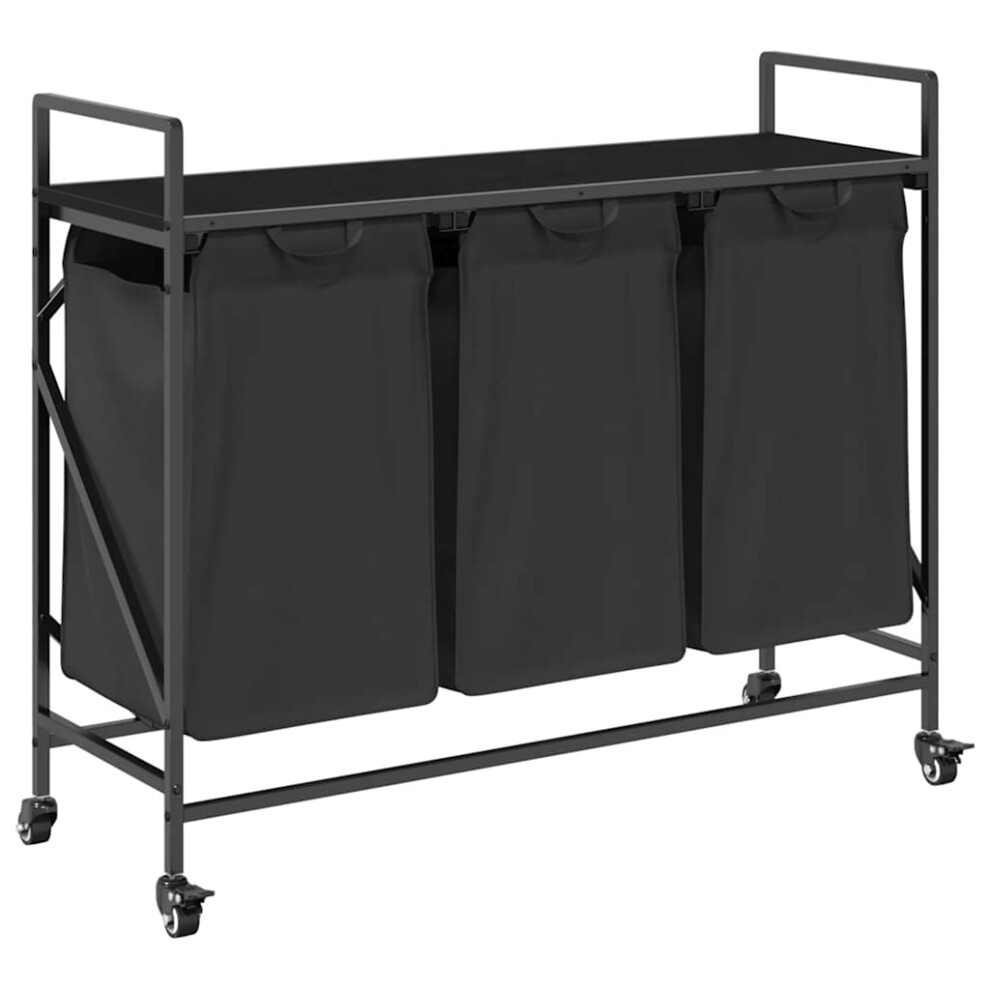 Vidaxl Laundry Basket 3 Compartments With Wheels Black Oak Laundry Hamper