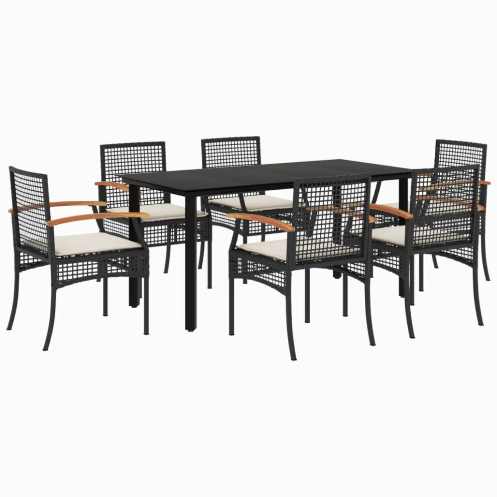 vidaXL Garden Dining Set 7 Piece with Cushions Outdoor Chair Black Poly Rattan