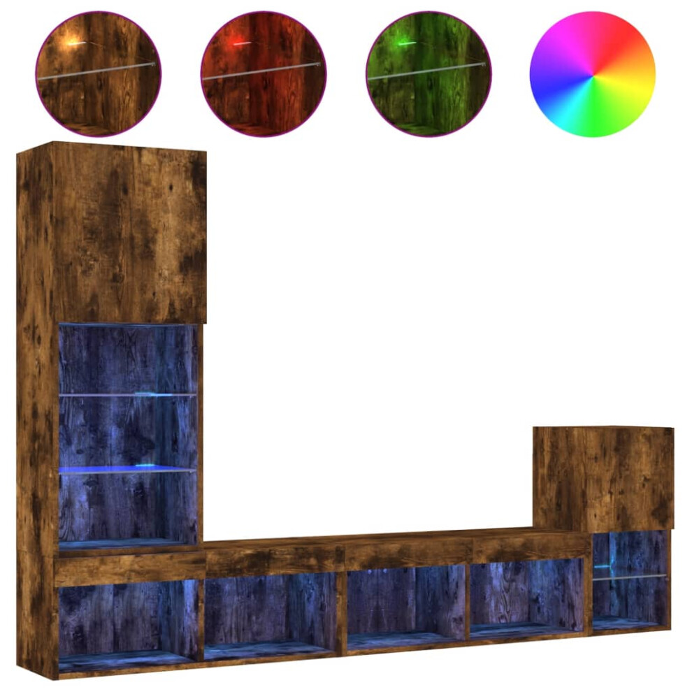 vidaXL TV Wall Units 4 Piece with LED TV Cabinet Smoked Oak Engineered Wood