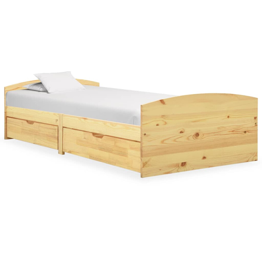 vidaXL Solid Wood Pine Bed Frame with 2 Drawers 90x200 cm Home Wooden Bedstead