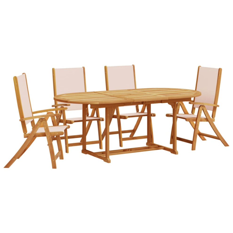 Vidaxl Garden Dining Set 5 Piece Table & Chair Solid Wood Acacia And Textilene