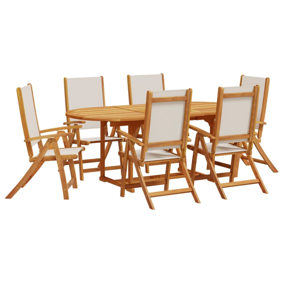 Vidaxl Garden Dining Set 7 Piece Table & Chair Solid Wood Acacia And Textilene