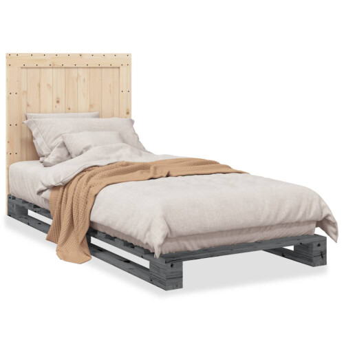VidaXL vidaXL Bed Frame with Headboard Home Bed Base Grey 90x200 cm Solid Wood Pine