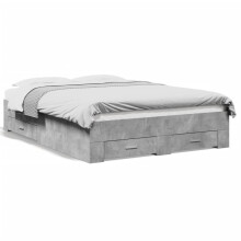 vidaXL Bed Frame with Drawers Bed Concrete Grey 140x190 cm Engineered Wood