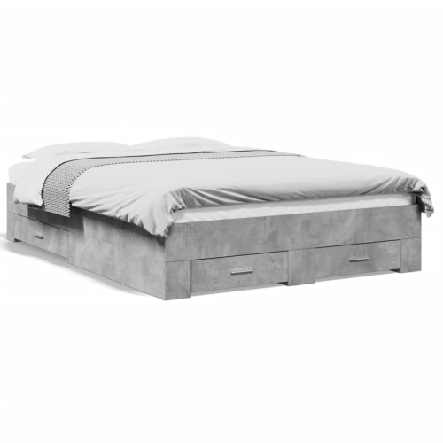VidaXL vidaXL Bed Frame with Drawers Bed Concrete Grey 140x190 cm Engineered Wood
