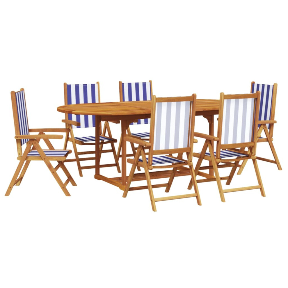Vidaxl Garden Dining Set 7 Piece Chairs Blue And White Fabric And Solid Wood