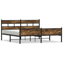 vidaXL Metal Bed Frame without Mattress Home Bed Base Smoked Oak 183x213 cm