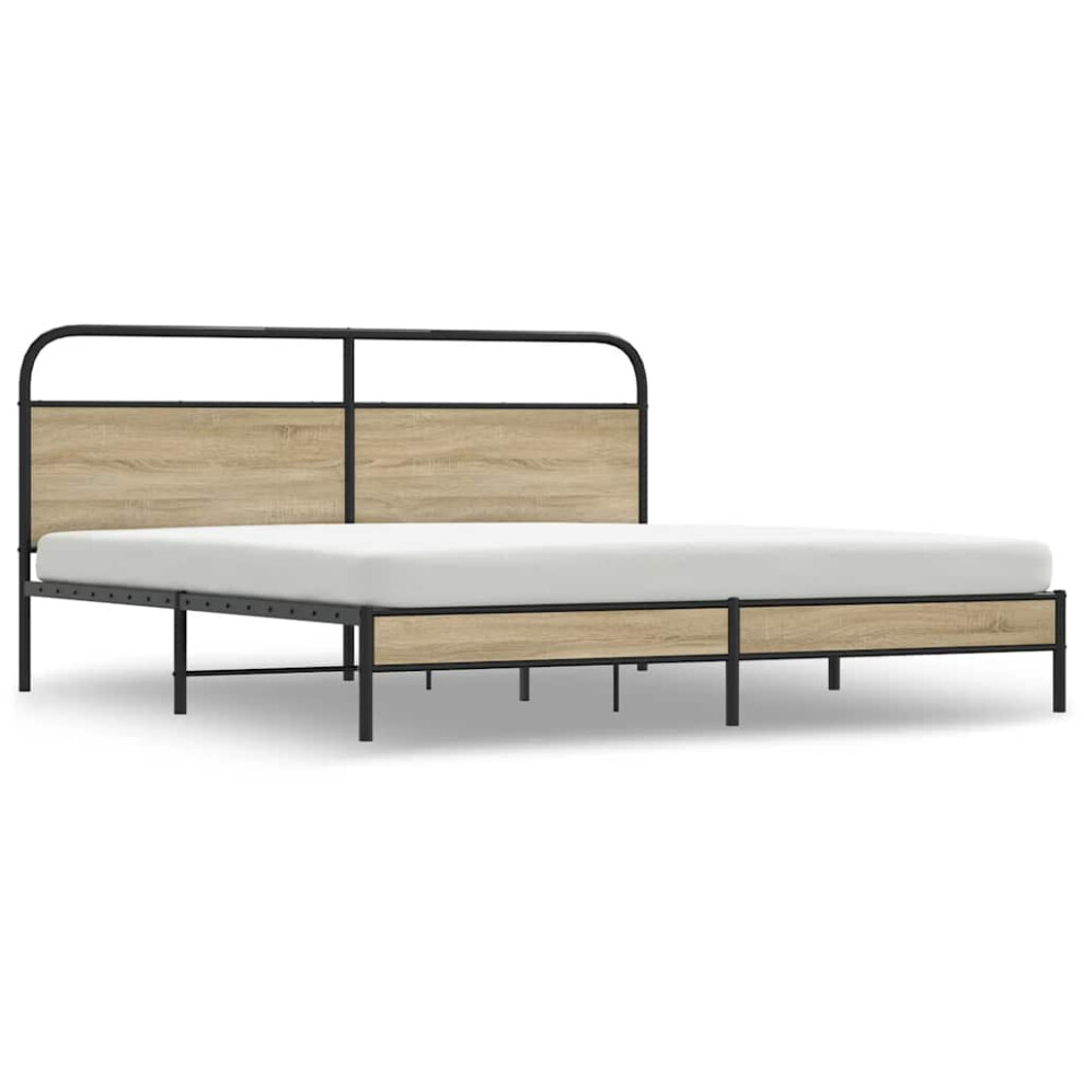 Vidaxl Metal Bed Frame Without Mattress Smoked Oak 200X200 Cm