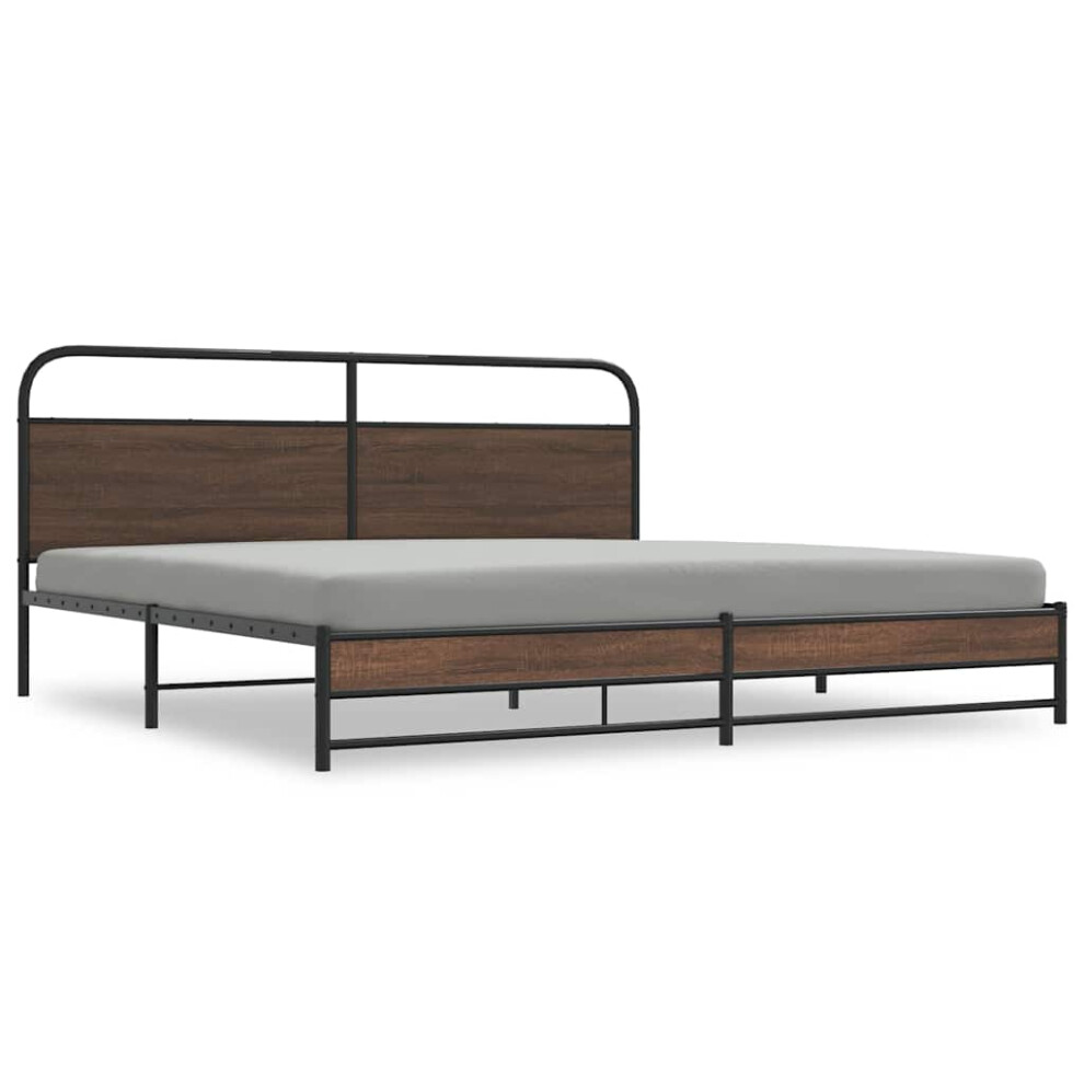 Vidaxl Metal Bed Frame Without Mattress Brown Oak 193X203 Cm Bedroom Furniture