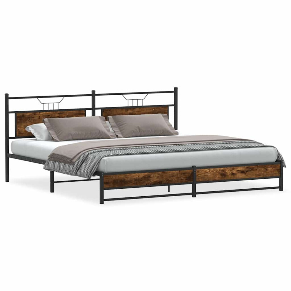 Vidaxl Metal Bed Frame Without Mattress Smoked Oak 193X203 Cm Double Bed