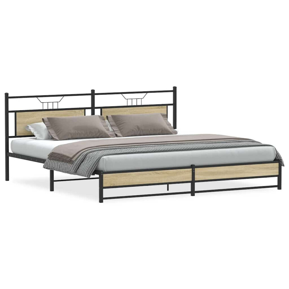Vidaxl Metal Bed Frame Without Mattress Sonoma Oak 193X203 Cm Double Bed