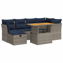 vidaXL 7-tlg. Garten-Sofagarnitur mit Kissen Schwarz Poly Rattan