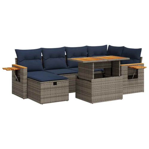 VidaXL vidaXL 7-tlg. Garten-Sofagarnitur mit Kissen Grau Poly Rattan