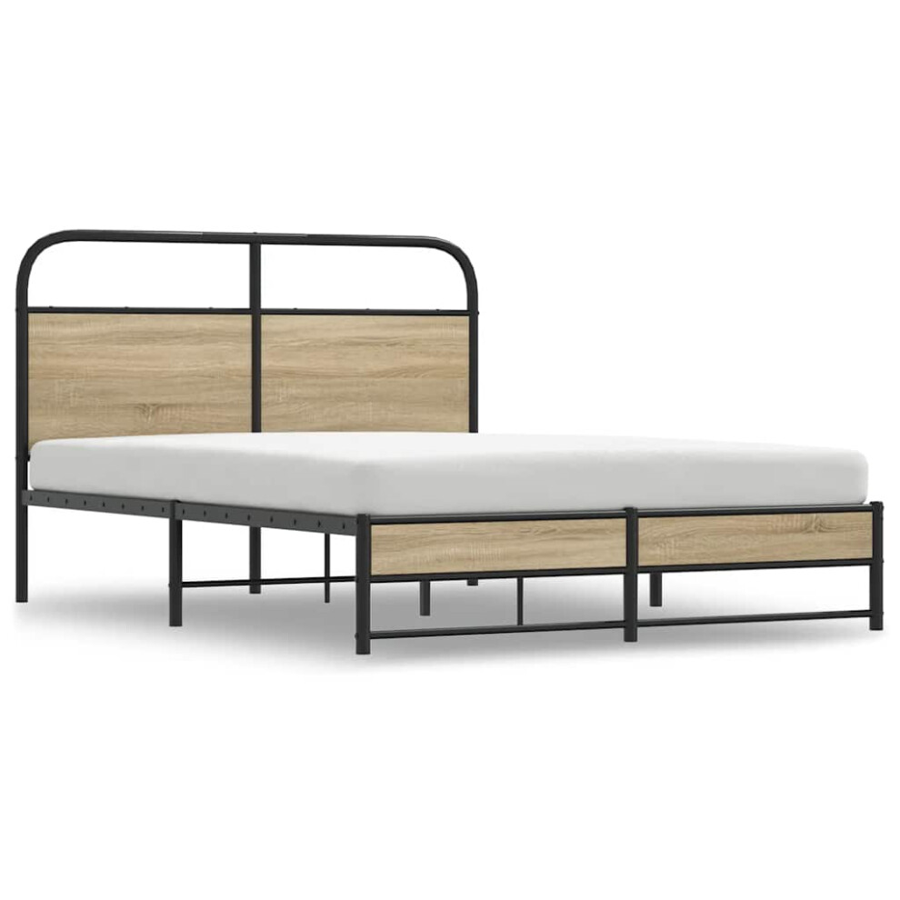 vidaXL Bed Frame Without Mattress 140x190 cm Smoked Oak Engineered Wood