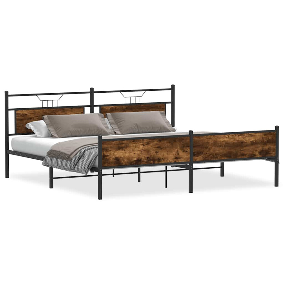 Vidaxl Metal Bed Frame Without Mattress Smoked Oak 200X200 Cm Double Bed