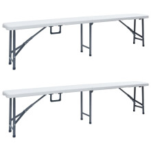 vidaXL 2x Folding Garden Benches 180cm HDPE White Outdoor Foldable Seating
