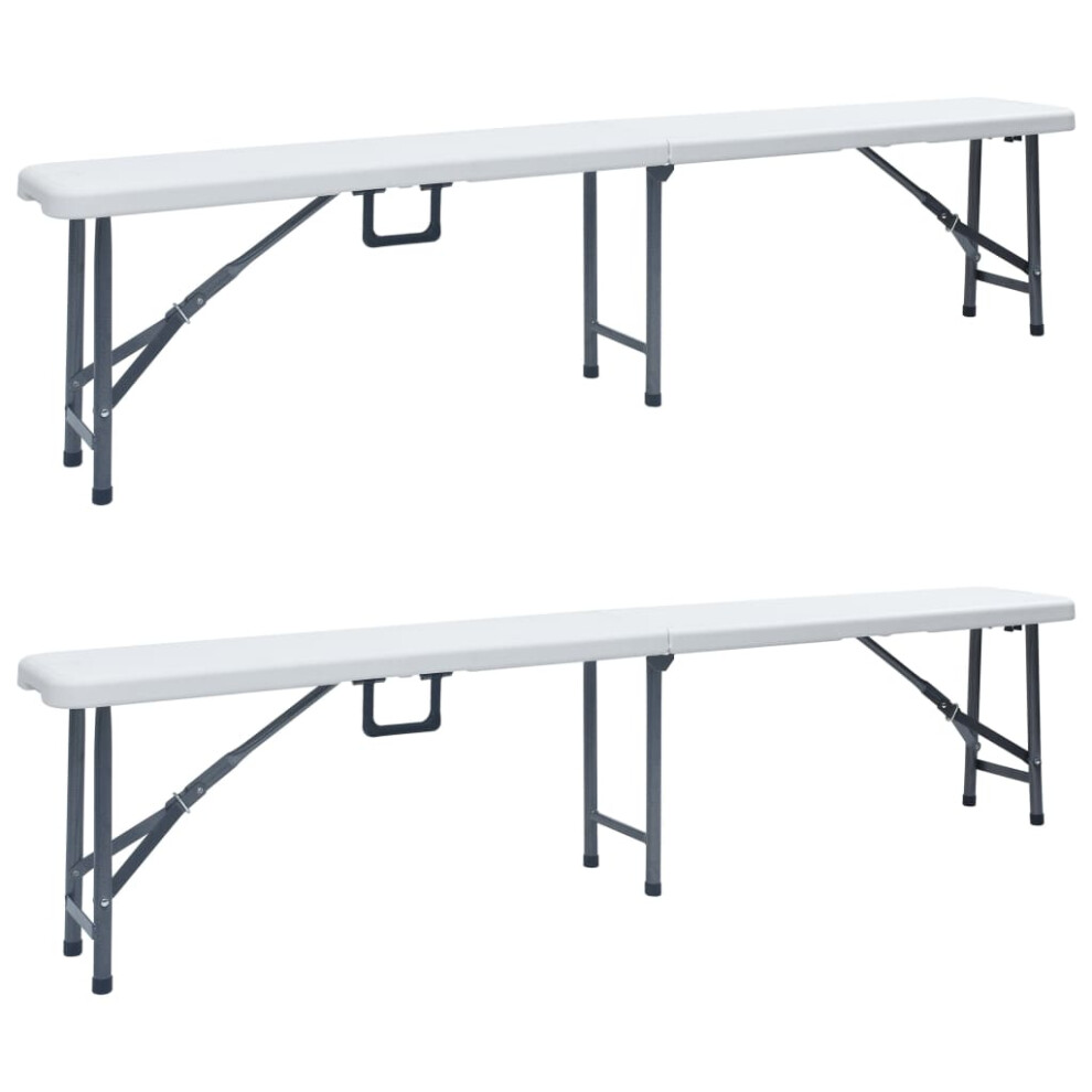 vidaXL 2x Folding Garden Benches 180cm HDPE White Outdoor Foldable Seating