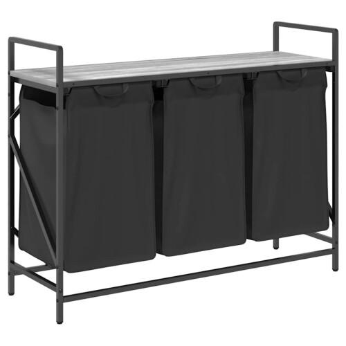 VidaXL vidaXL Laundry Basket 3 Compartments with Shelf Grey Sonoma laundry hamper 1