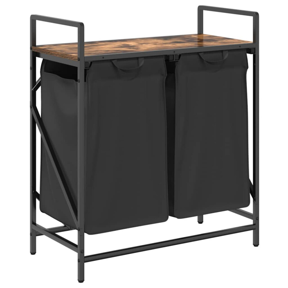 Vidaxl Laundry Basket 2 Compartments With Shelf Smoked Oak Laundry Hamper