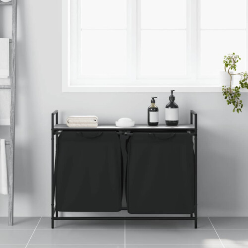 VidaXL vidaXL Laundry Basket 2 Compartments with Shelf Grey Sonoma laundry hamper 2