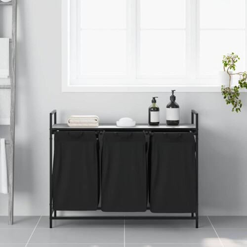 VidaXL vidaXL Laundry Basket 3 Compartments with Shelf Grey Sonoma laundry hamper 2