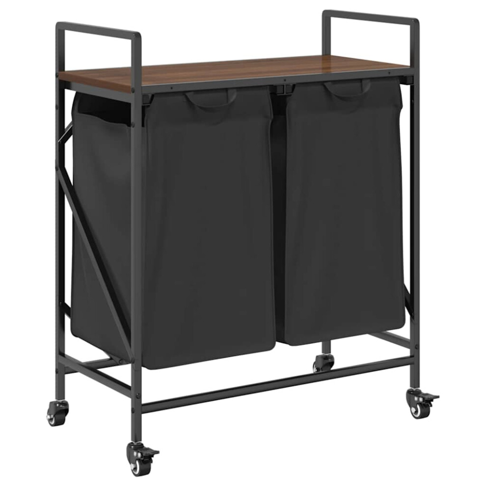 vidaXL Laundry Basket 2 Compartments with Wheels Brown Oak laundry hamper