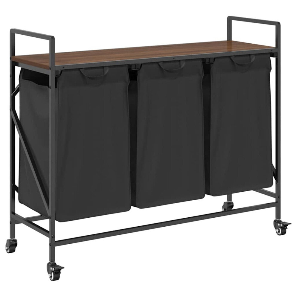 vidaXL Laundry Basket 3 Compartments with Wheels Brown Oak laundry hamper