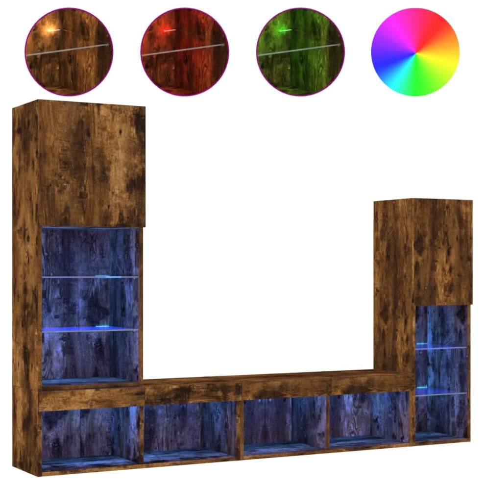 vidaXL TV Wall Units 4 Piece with LED TV Cabinet Smoked Oak Engineered Wood