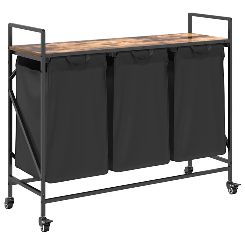 Vidaxl Laundry Basket 3 Compartments With Wheels Smoked Oak Laundry Hamper