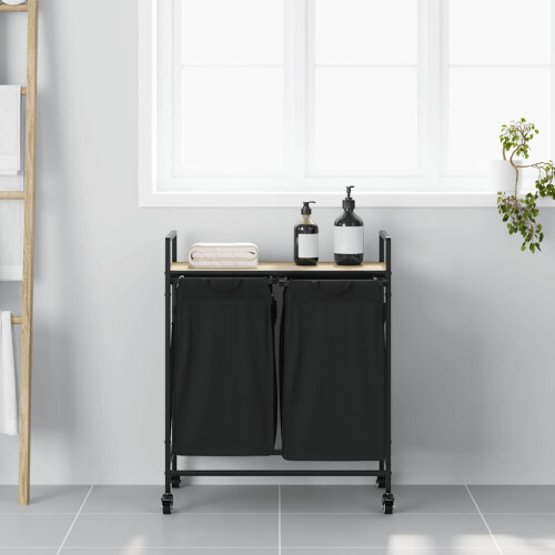 VidaXL vidaXL Laundry Basket 2 Compartments with Wheels Sonoma Oak laundry hamper 2