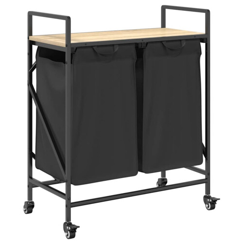 VidaXL vidaXL Laundry Basket 2 Compartments with Wheels Sonoma Oak laundry hamper 1