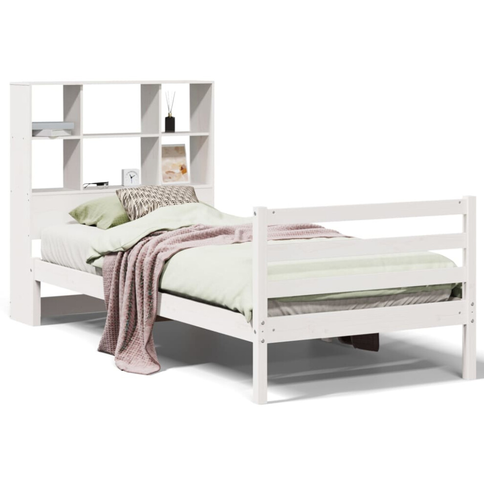 vidaXL Bookcase Bed without Mattress Bed Base White 90x200 cm Solid Wood Pine