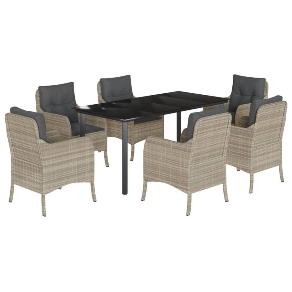 vidaXL Garden Dining Set 7 Piece with Cushions Chair Light Grey Poly Rattan