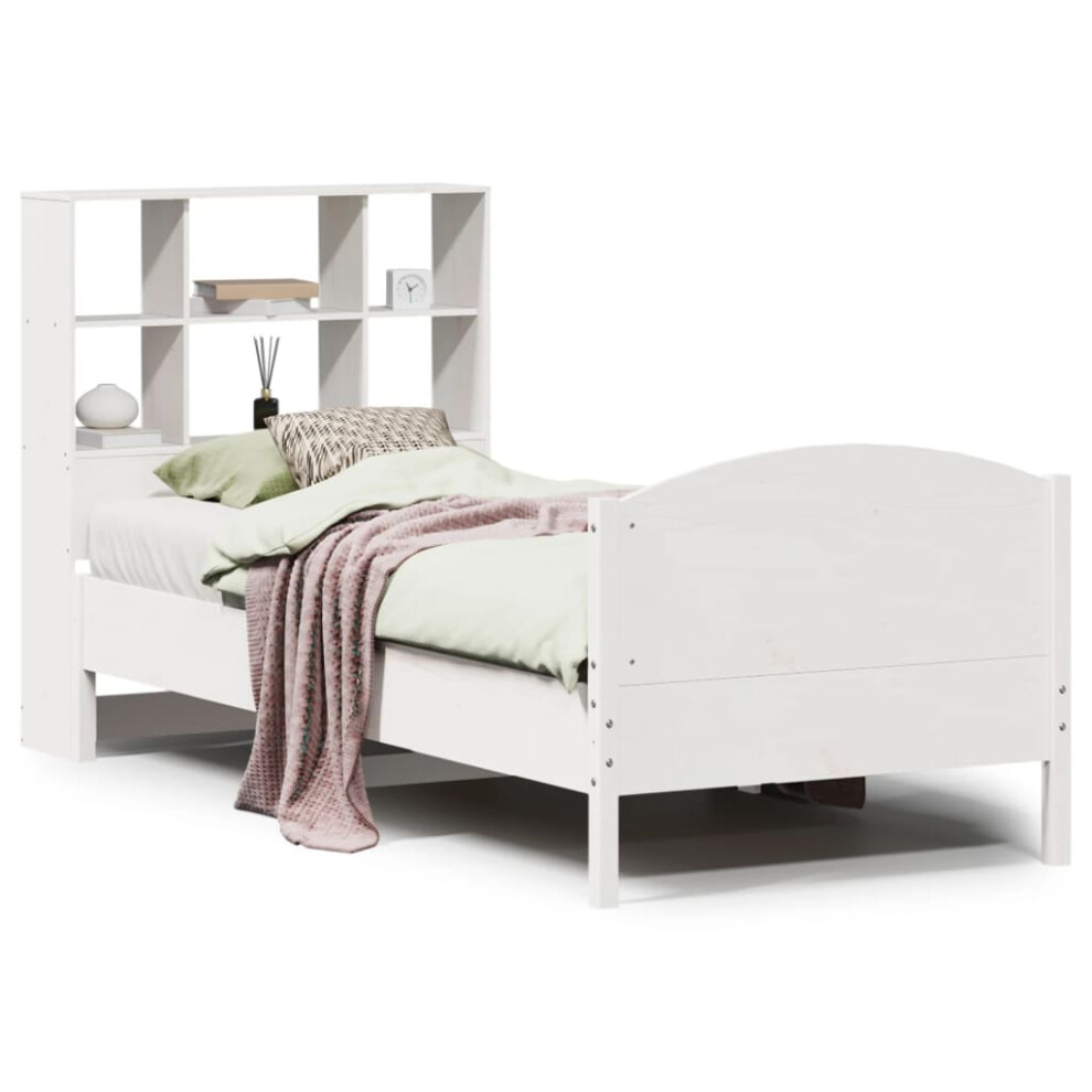 vidaXL Bookcase Bed without Mattress Bed Base White 90x200cm Solid Wood Pine