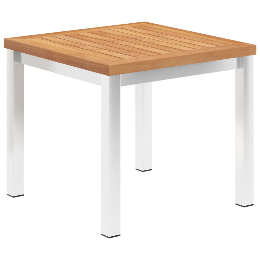 vidaXL Solid Teak Wood Garden Side Table Stainless Steel Outdoor furniture