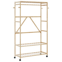 vidaXL Kleiderständer mit Ablagen und Rollen 110x40x180 cm Bambus