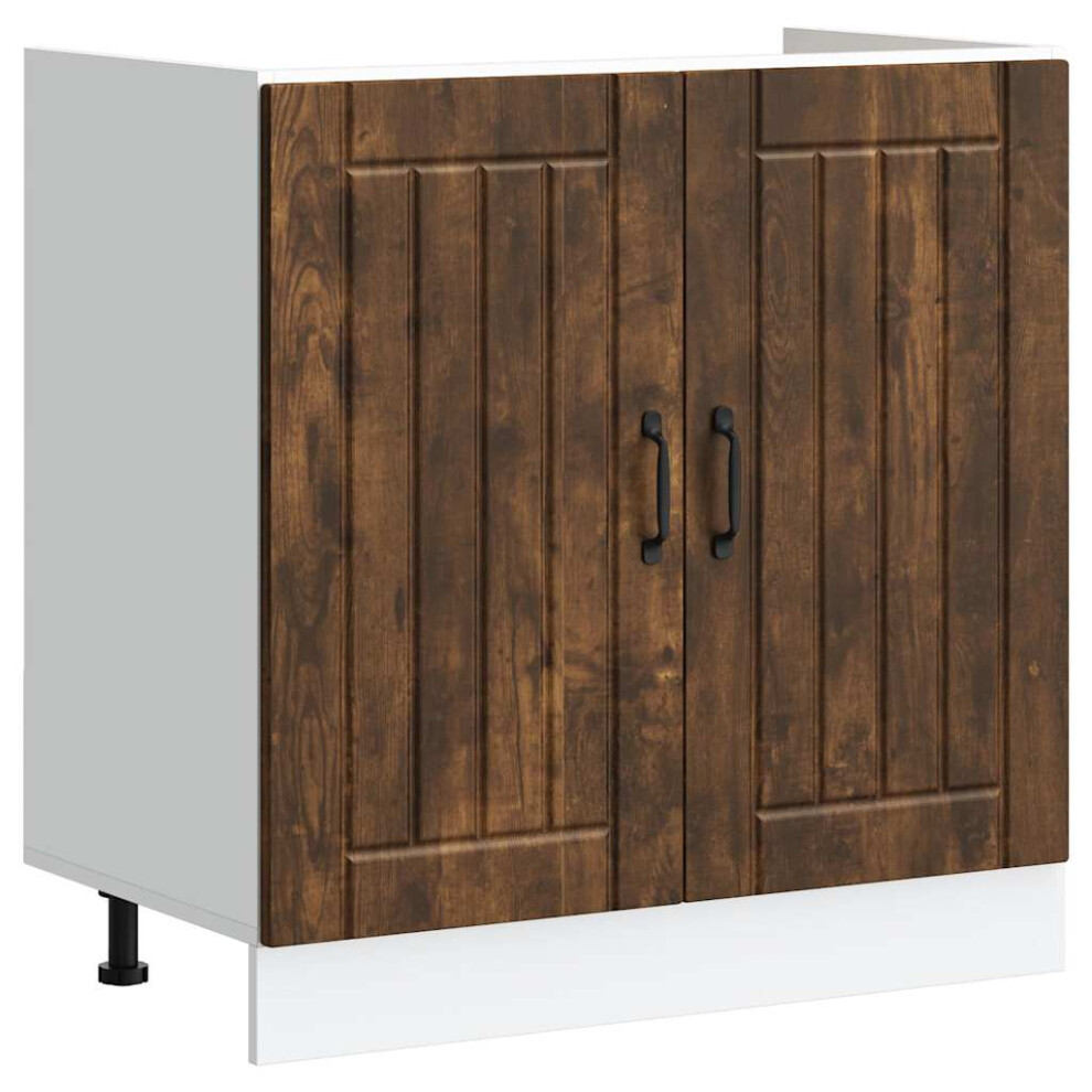 Vidaxl Sink Base Cabinet Lucca Smoked Oak Engineered Wood Kitchen Base Cabinet 8721158420381