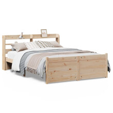 vidaXL Bed Frame with Headboard Bed Base 135x190 cm Double Solid Wood Pine