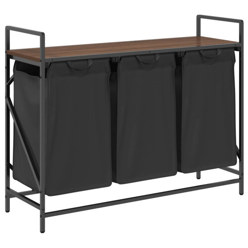VidaXL vidaXL Laundry Basket 3 Compartments with Shelf Brown Oak laundry hamper 1