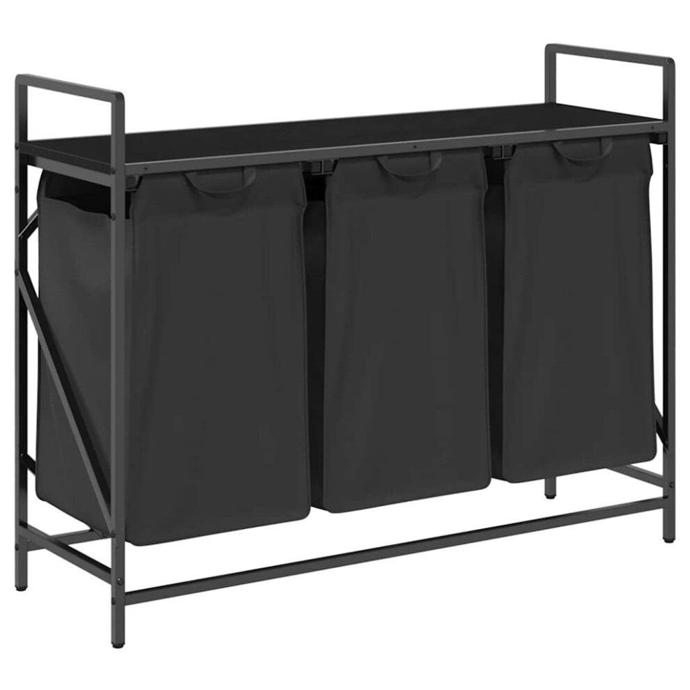 Vidaxl Laundry Basket 3 Compartments With Shelf Oak Laundry Hamper Black