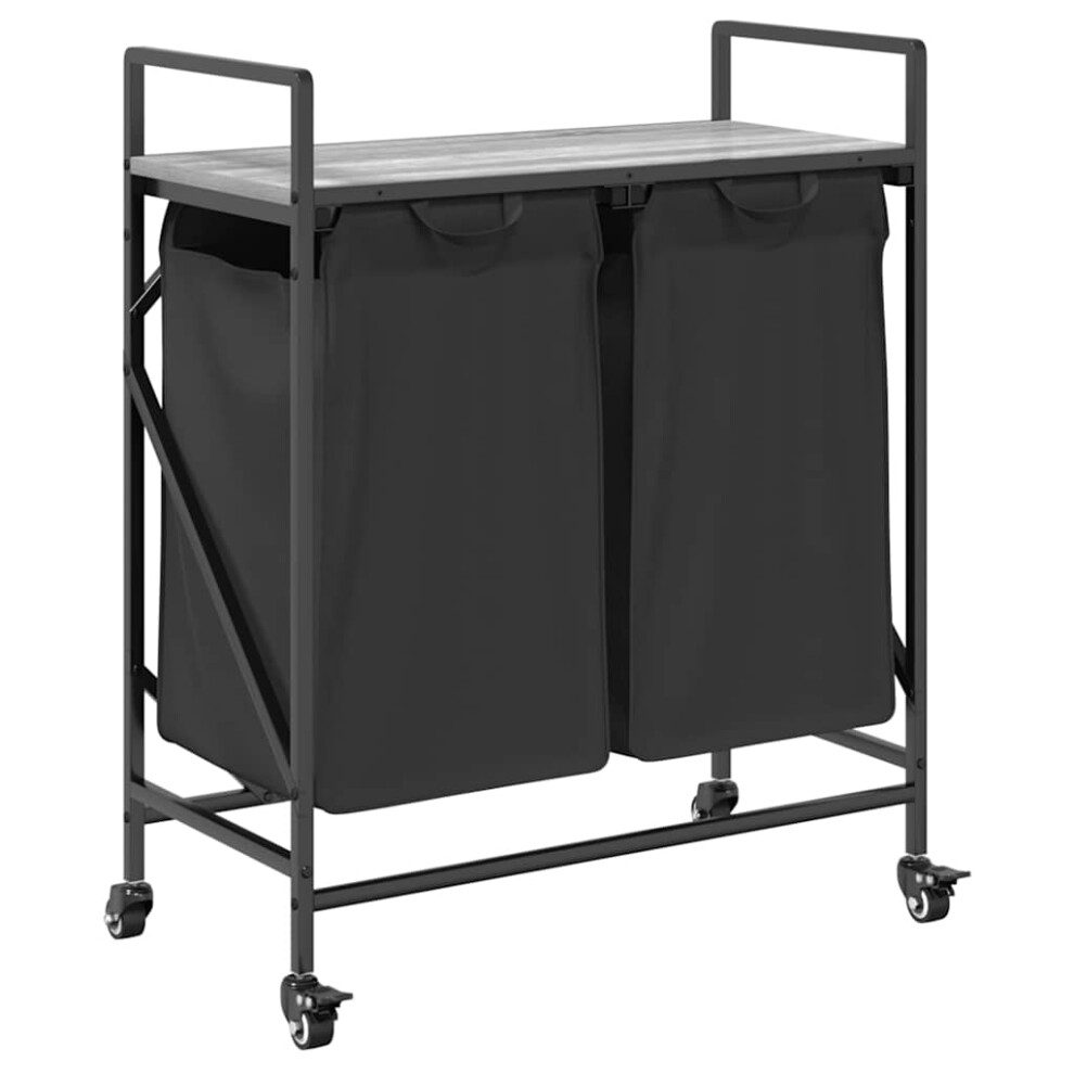 vidaXL Laundry Basket 2 Compartments with Wheels Grey Sonoma laundry hamper