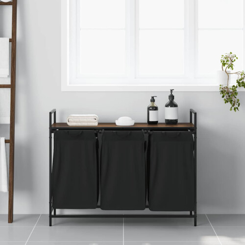VidaXL vidaXL Laundry Basket 3 Compartments with Shelf Brown Oak laundry hamper 2