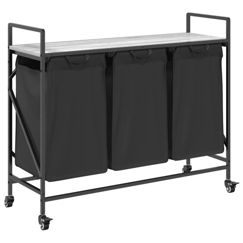 VidaXL vidaXL Laundry Basket 3 Compartments with Wheels Grey Sonoma laundry hamper 1