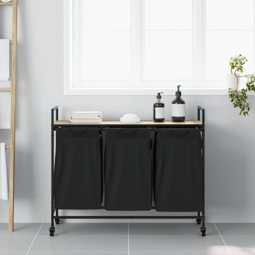 VidaXL vidaXL Laundry Basket 3 Compartments with Wheels Sonoma Oak laundry hamper 2