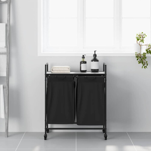 VidaXL vidaXL Laundry Basket 2 Compartments with Wheels Grey Sonoma laundry hamper 2