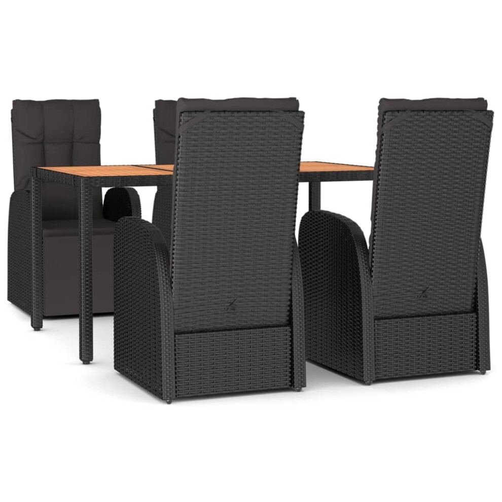 vidaXL Garden Dining Set 5 Piece Black Poly Rattan and Solid Wood Acacia Chair