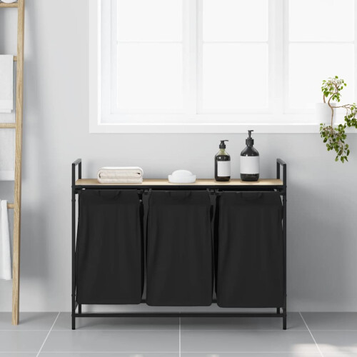 VidaXL vidaXL Laundry Basket 3 Compartments with Shelf Sonoma Oak laundry hamper 2